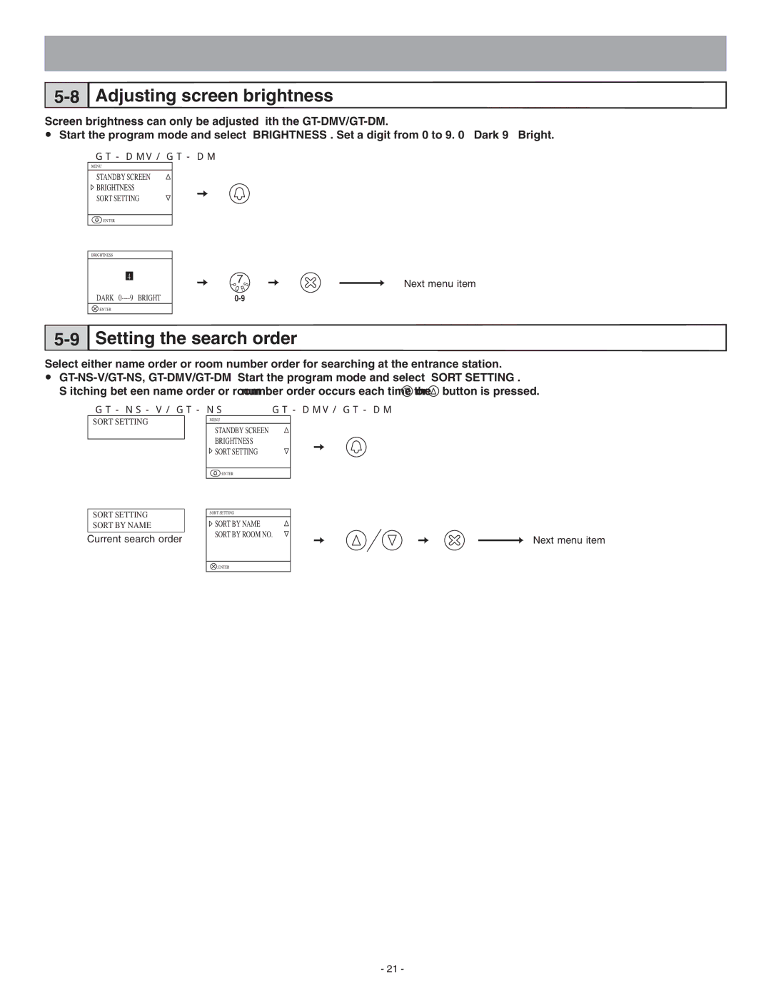 Aiphone 0311 A OI operation manual Adjusting screen brightness, Setting the search order 