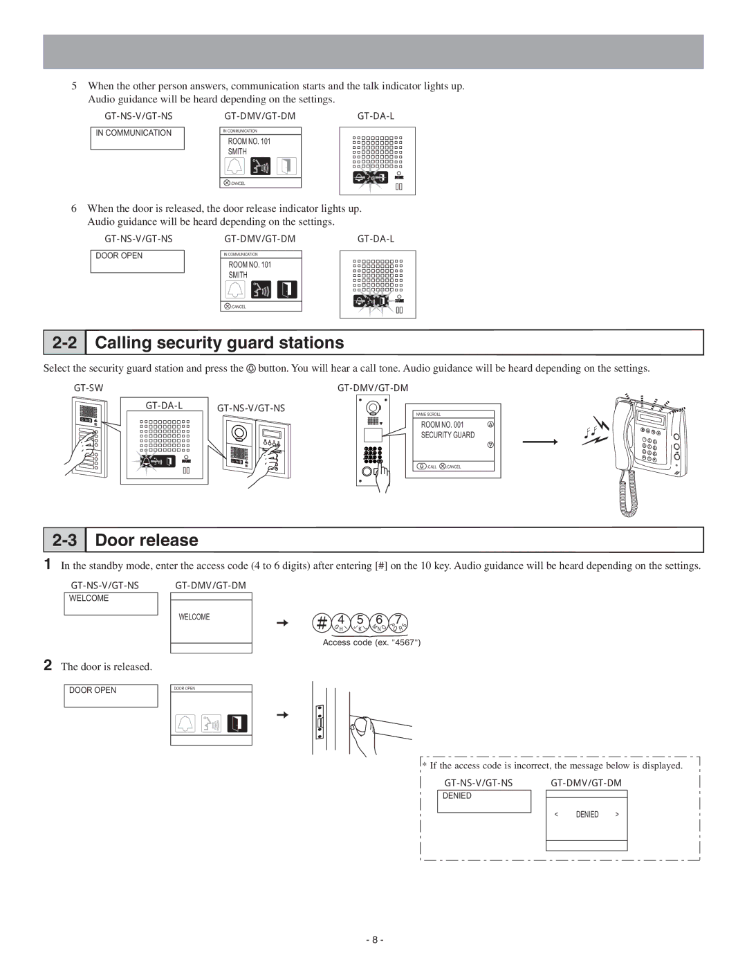 Aiphone 0311 A OI operation manual Calling security guard stations, Door release, Door is released 