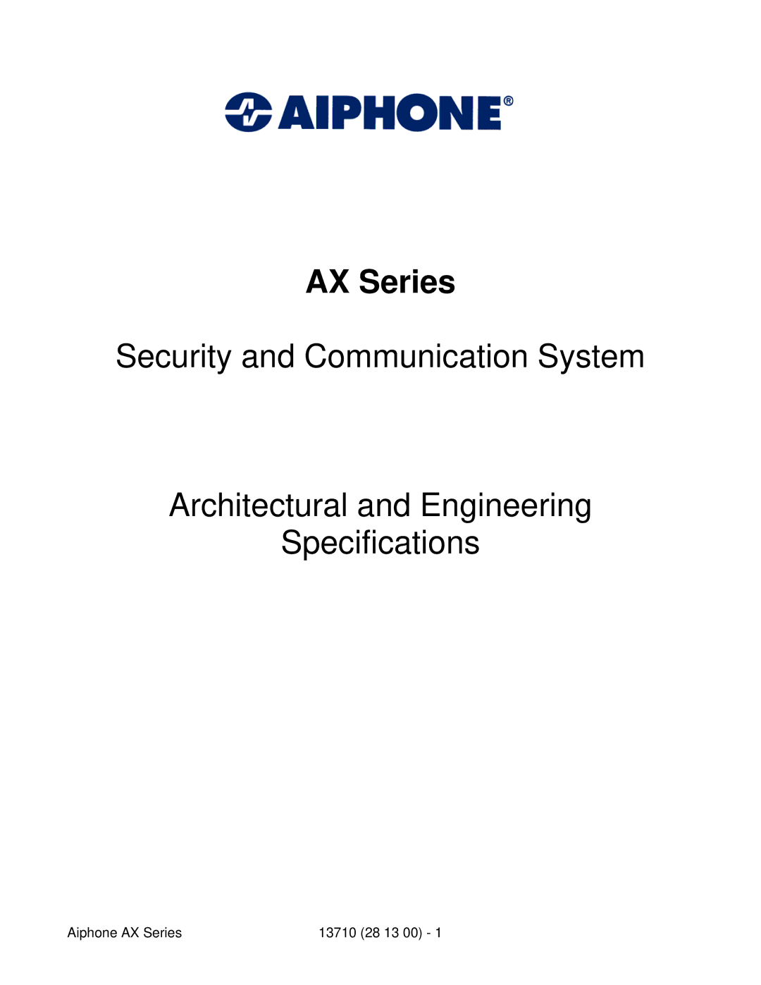 Aiphone 13710 specifications AX Series 