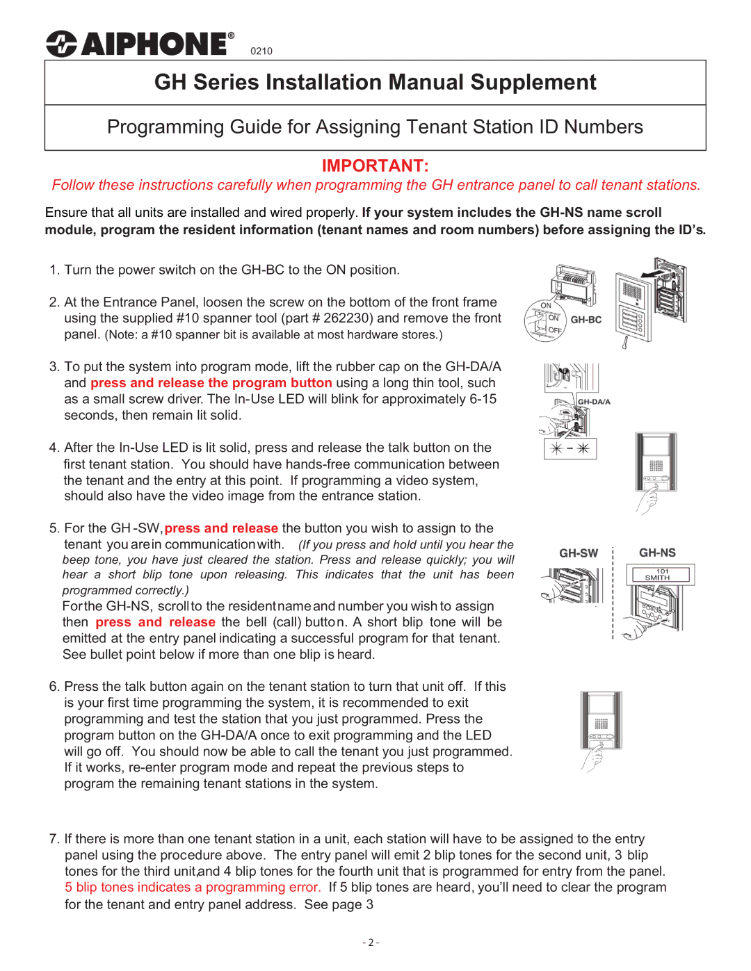 Aiphone 410 operation manual GH Series Installation Manual Supplement 