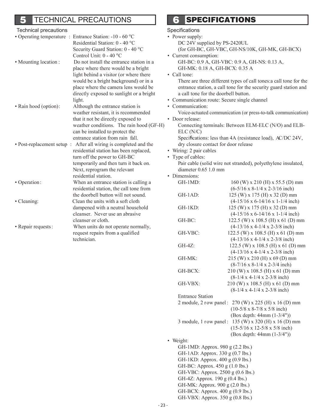 Aiphone 410 operation manual Specifications 