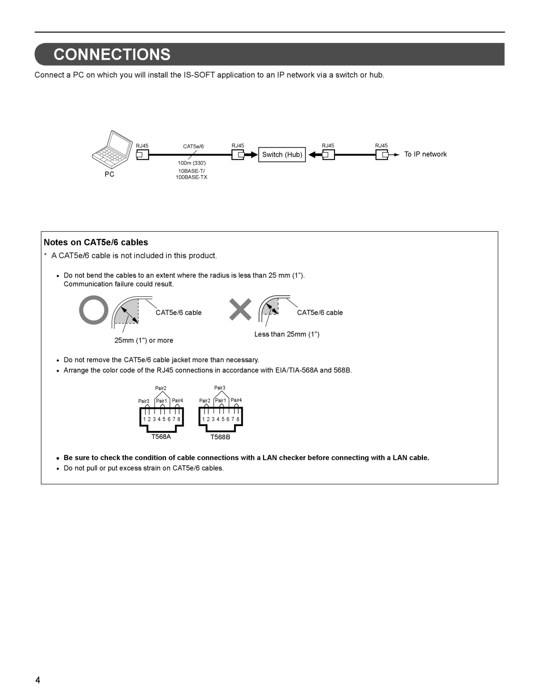 Aiphone 514426 A 0611YZ operation manual Connections, CAT5e/6 cable is not included in this product 