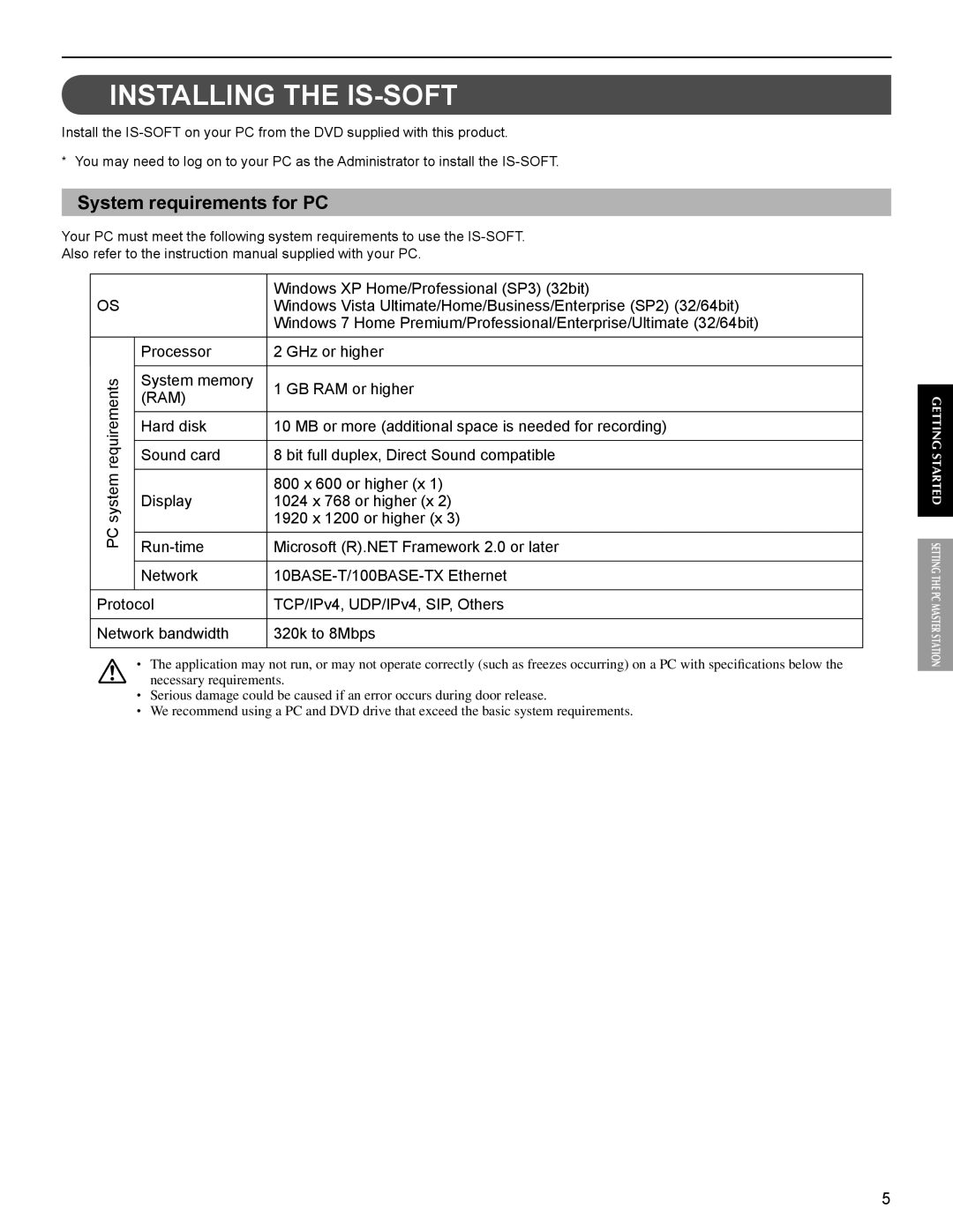 Aiphone 514426 A 0611YZ operation manual Installing the IS-SOFT, System requirements for PC 