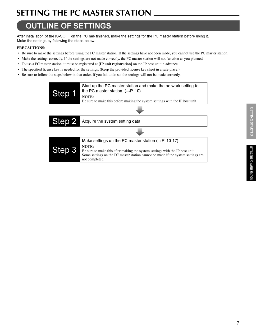 Aiphone 514426 A 0611YZ operation manual Setting the PC Master Station, Outline of Settings 