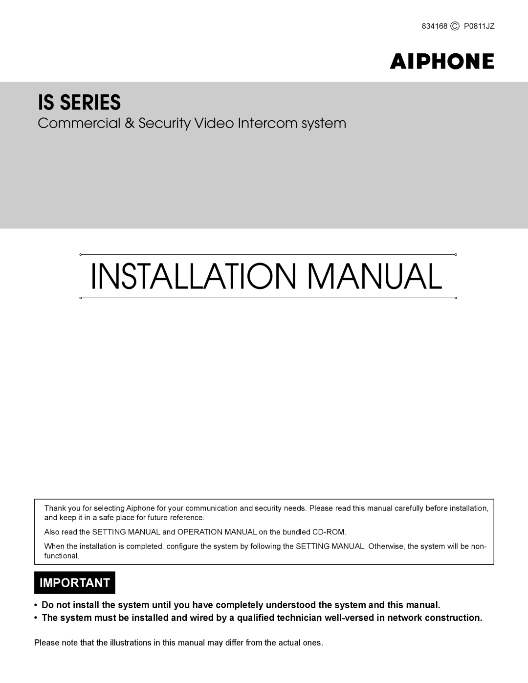 Aiphone 834168 C P0811JZ installation manual Installation Manual 