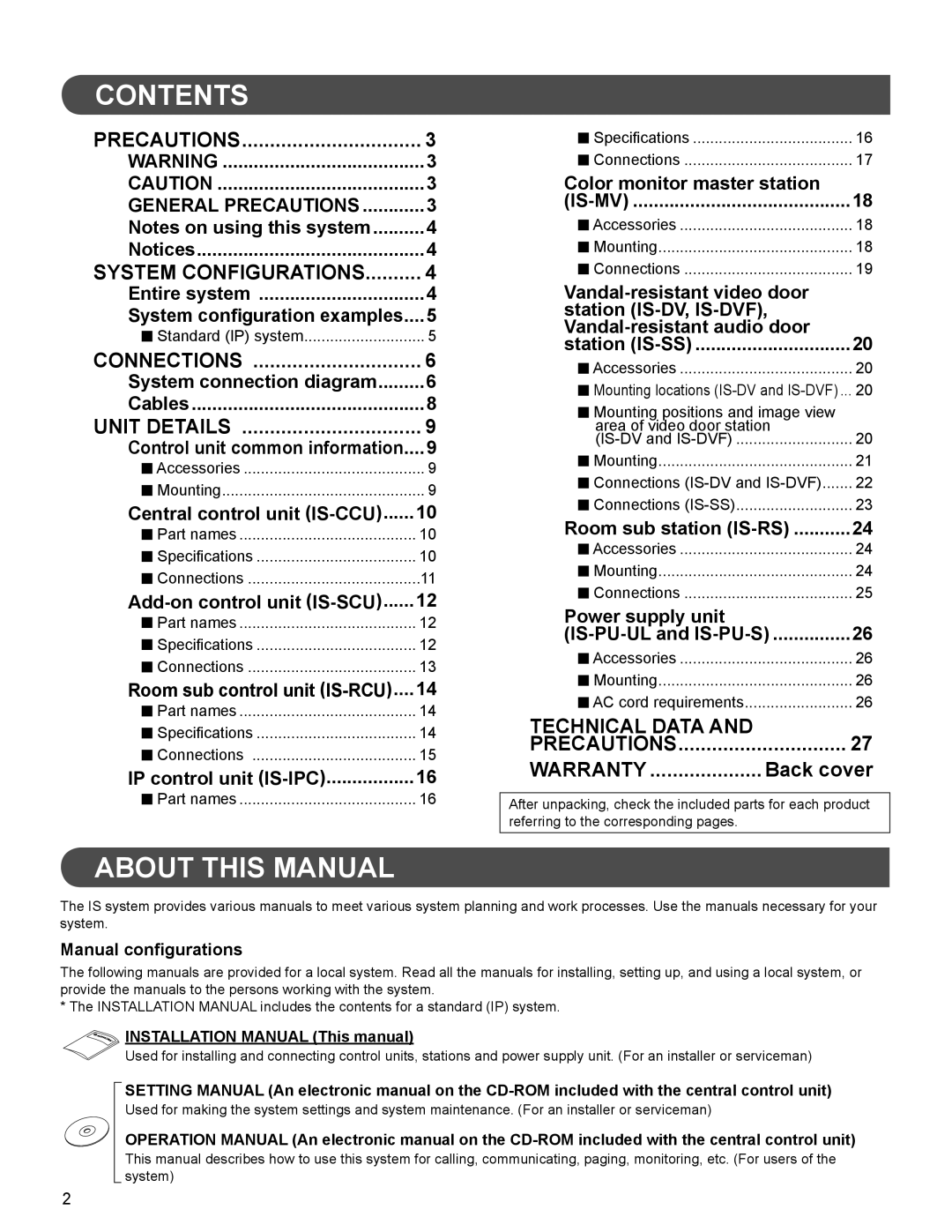 Aiphone 834168 C P0811JZ installation manual Contents, About this Manual 