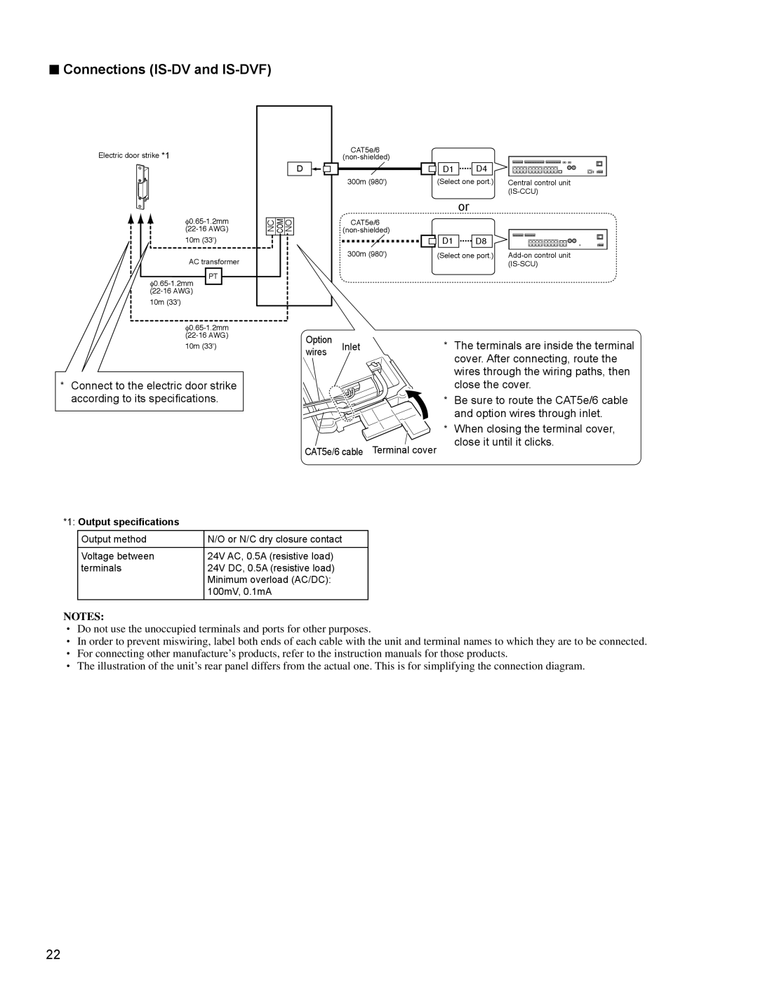 Aiphone 834168 C P0811JZ installation manual Connections IS-DV and IS-DVF, Close it until it clicks 