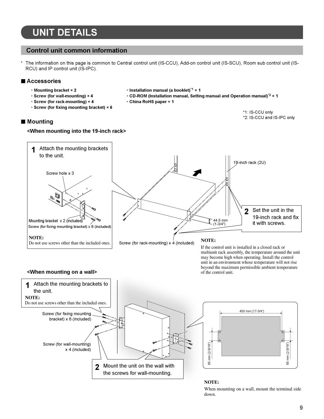 Aiphone 834168 C P0811JZ installation manual Unit Details, Control unit common information, Accessories, Mounting 