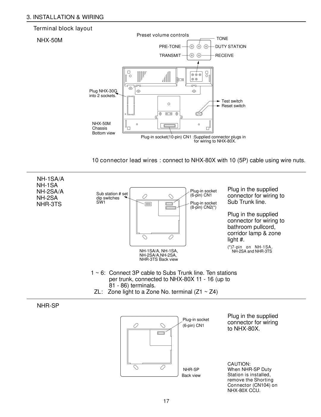 Aiphone 83873900 0602 E  Terminal block layout NHX-50M, NH-1SA/A NH-1SA NH-2SA/A NH-2SA NHR-3TS, Nhr-Sp 