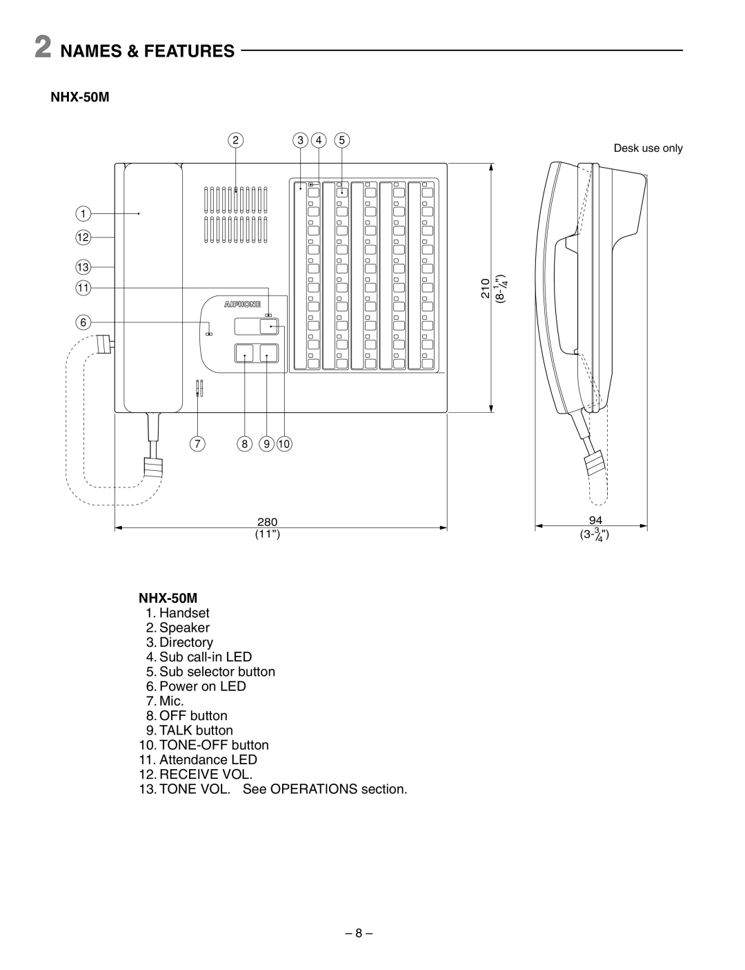 Aiphone 83873900 0602 E installation manual Names & Features,  NHX-50M 