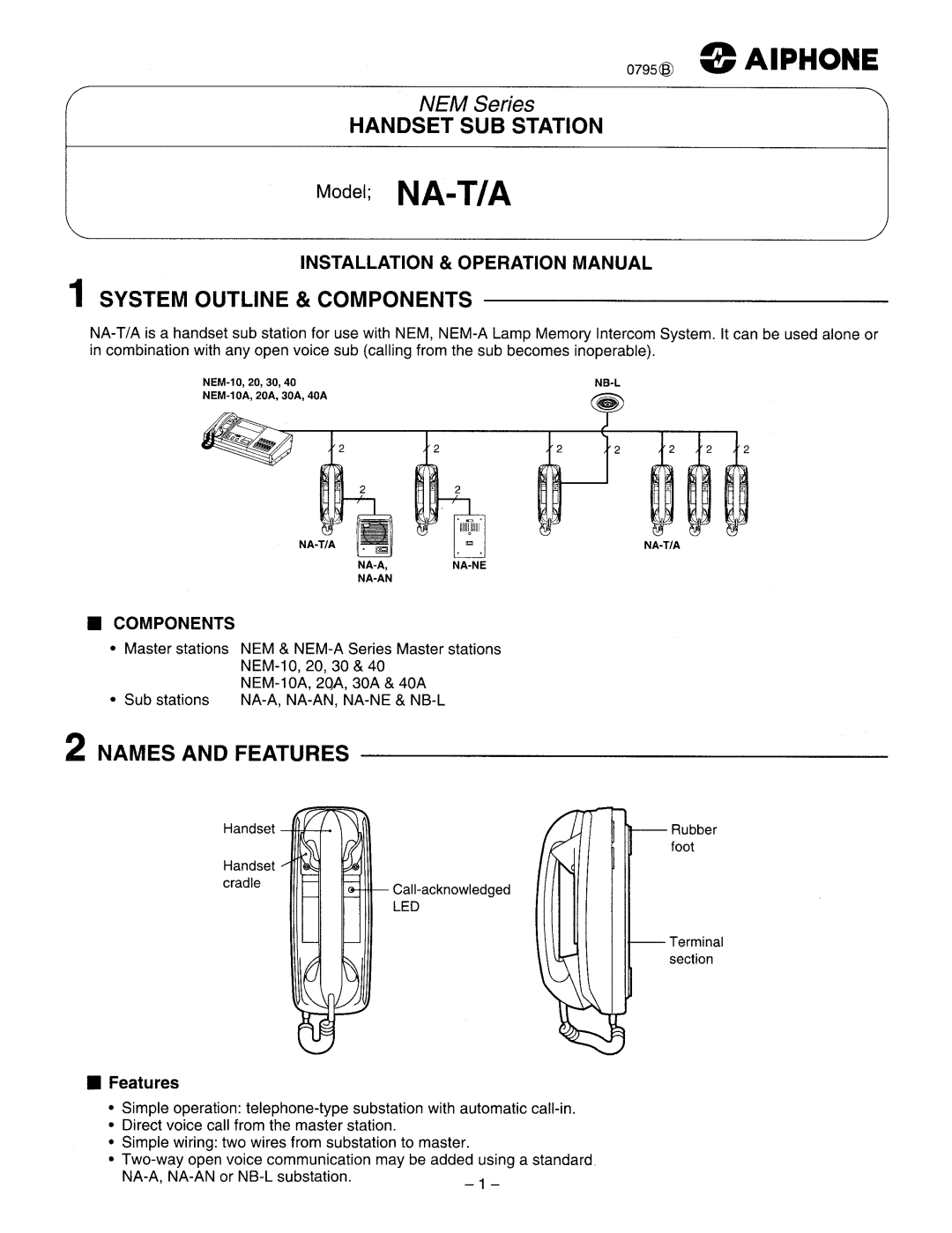 Aiphone NA-T/A manual 