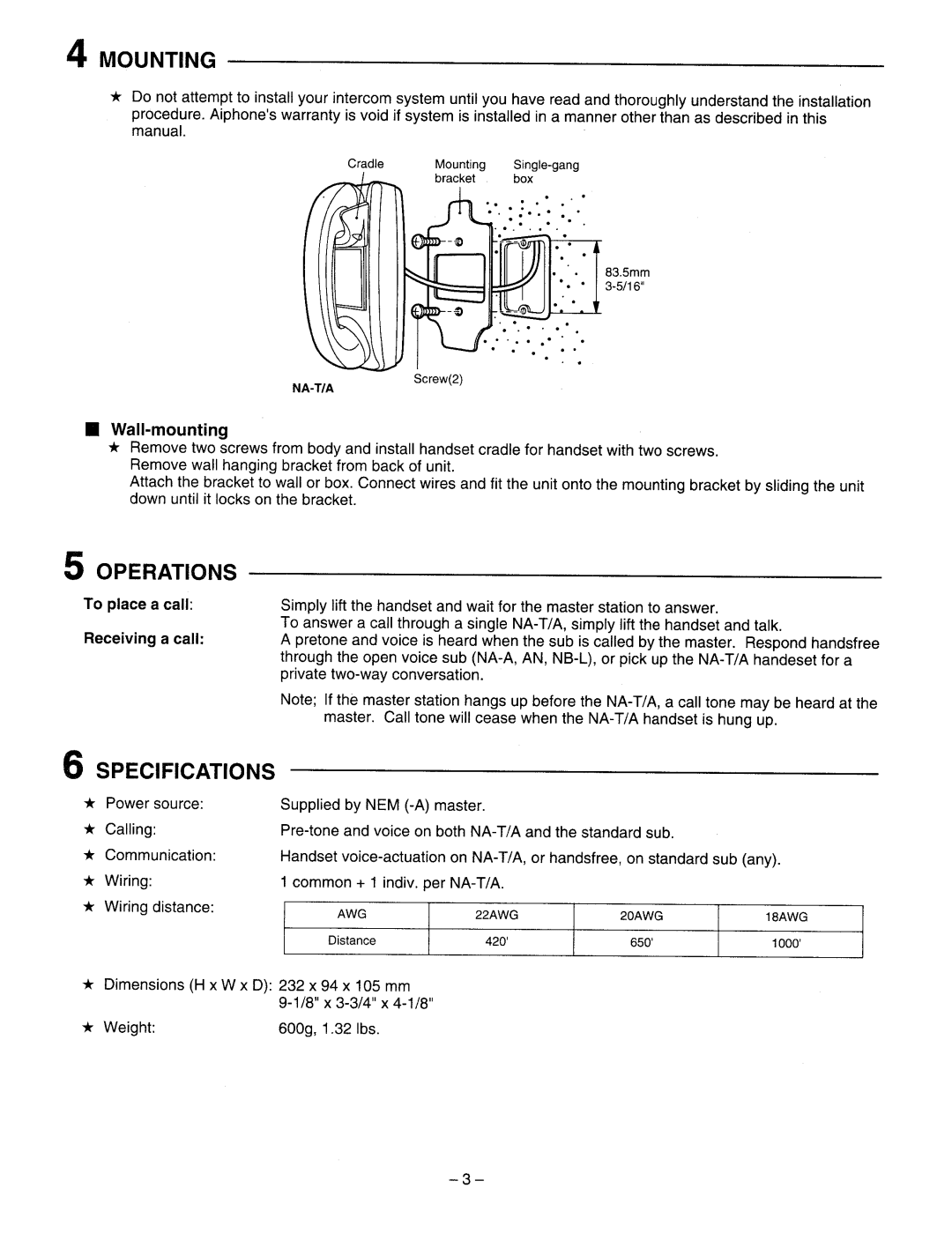 Aiphone NA-T/A manual 