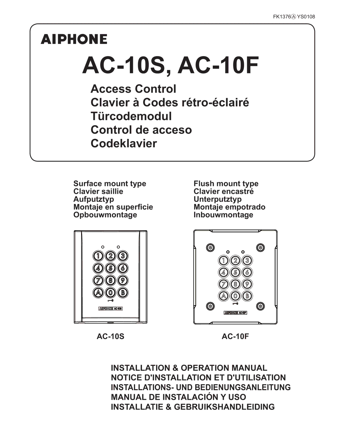 Aiphone operation manual AC-10S, AC-10F, FK1376 a YS0108 