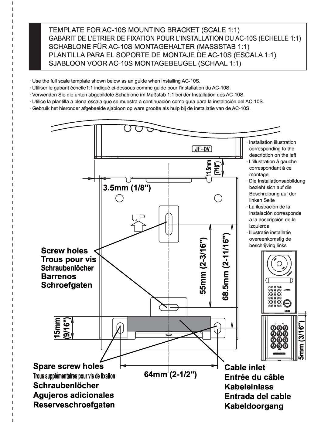 Aiphone AC-10S, AC-10F operation manual 3.5mm 1/8 