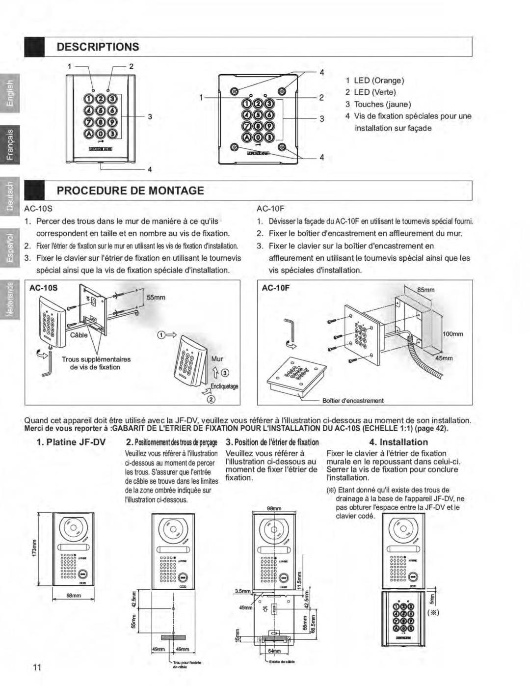 Aiphone AC-10S operation manual 
