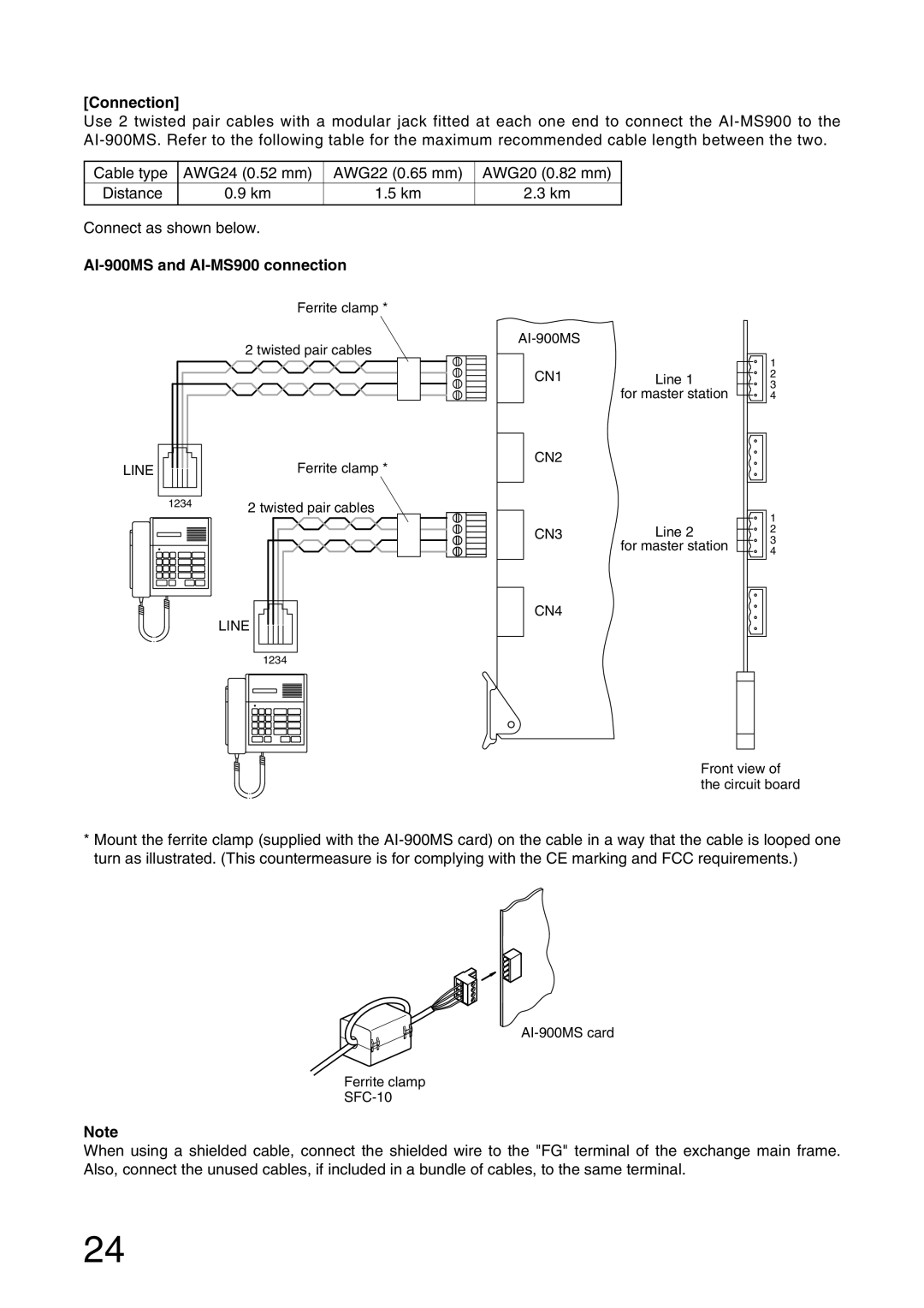 Aiphone installation manual Connection, AI-900MS and AI-MS900 connection 