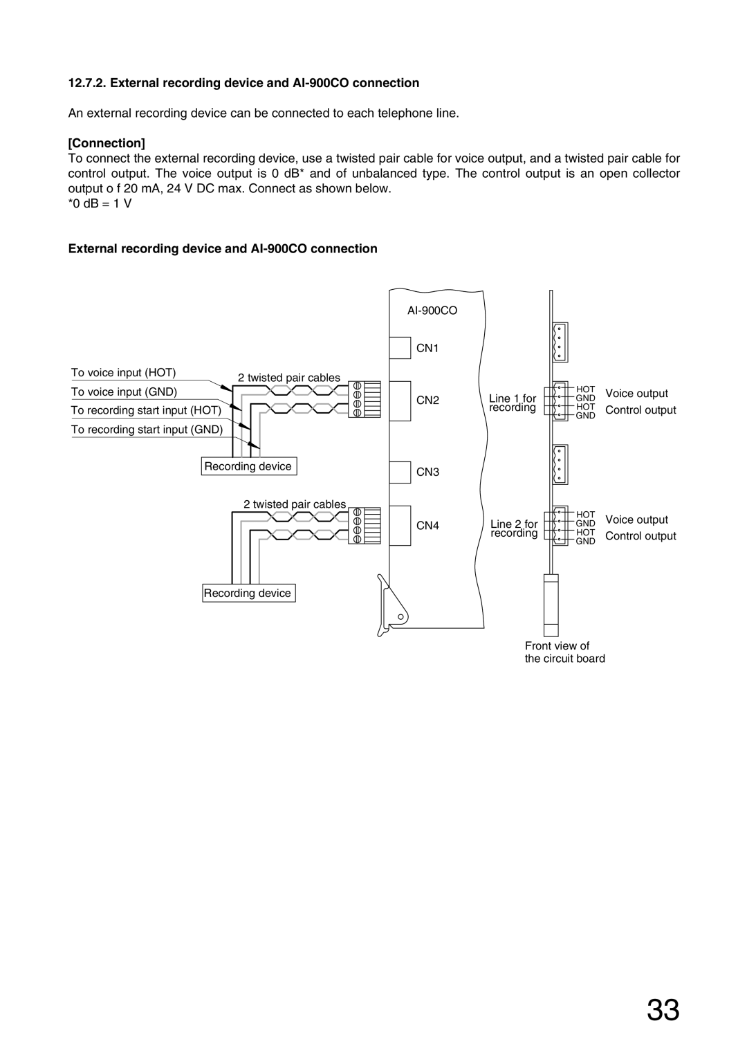 Aiphone installation manual External recording device and AI-900CO connection 