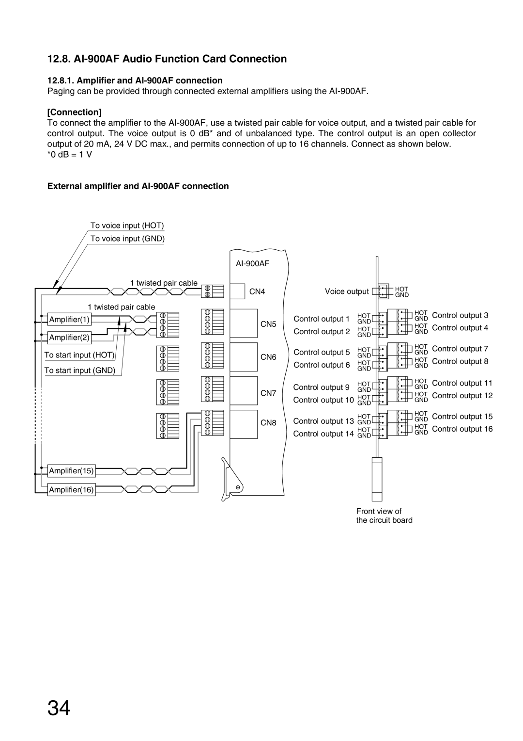 Aiphone installation manual AI-900AF Audio Function Card Connection, Amplifier and AI-900AF connection 