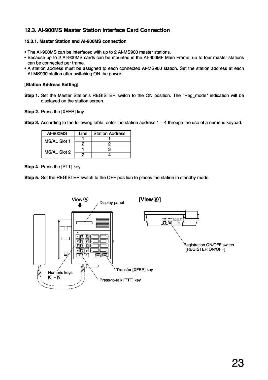 Aiphone installation manual View A, Master Station and AI-900MSconnection, Station Address Setting 