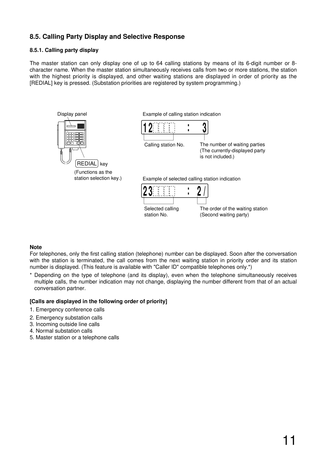 Aiphone AI-MS900 manual Calling party display, Calls are displayed in the following order of priority 