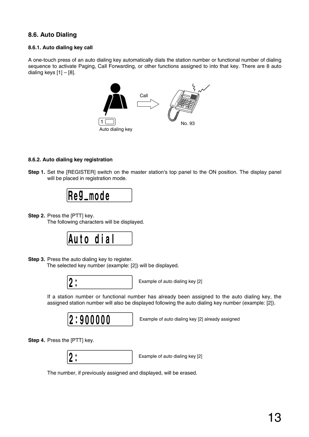 Aiphone AI-MS900 instruction manual Auto Dialing, Auto dialing key call, Auto dialing key registration 