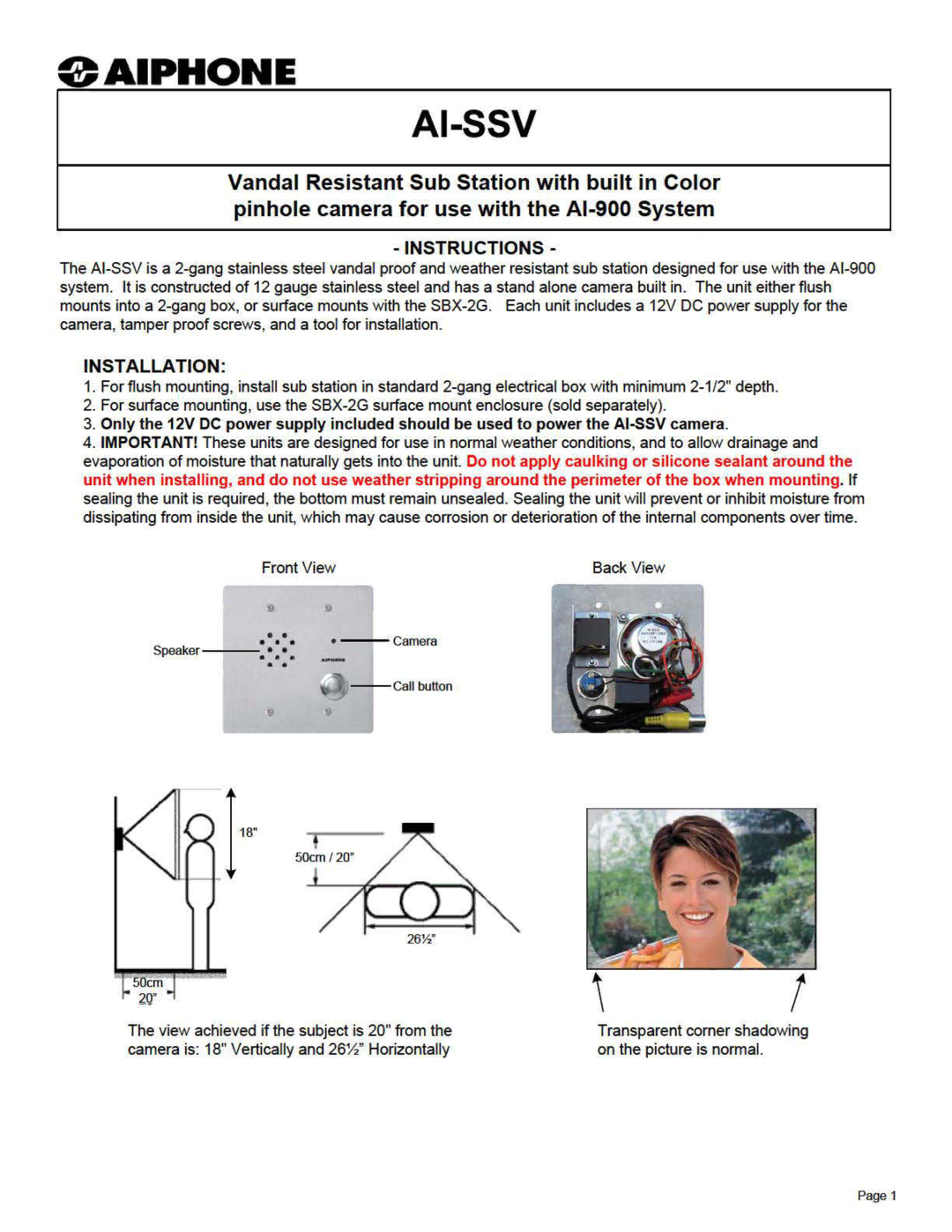 Aiphone AI-SSV manual 