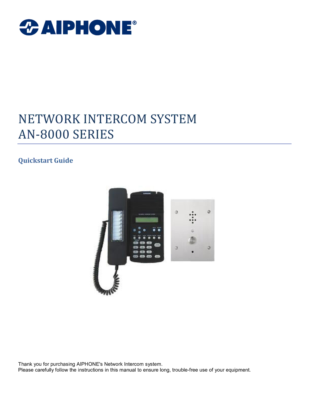 Aiphone quick start Network Intercom System AN-8000 Series 