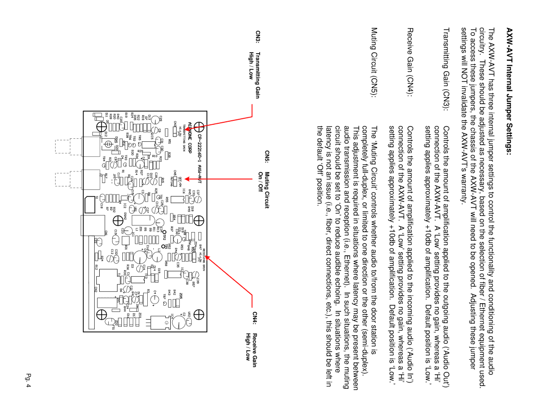 Aiphone manual AXW-AVT Internal Jumper Settings 