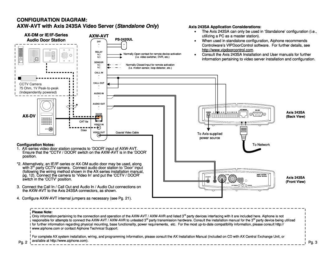 Aiphone AXW-AVT manual Configuration Diagram, AX-DMor IE/IF-Series Audio Door Station, Axw-Avt, Ax-Dv, Configuration Notes 