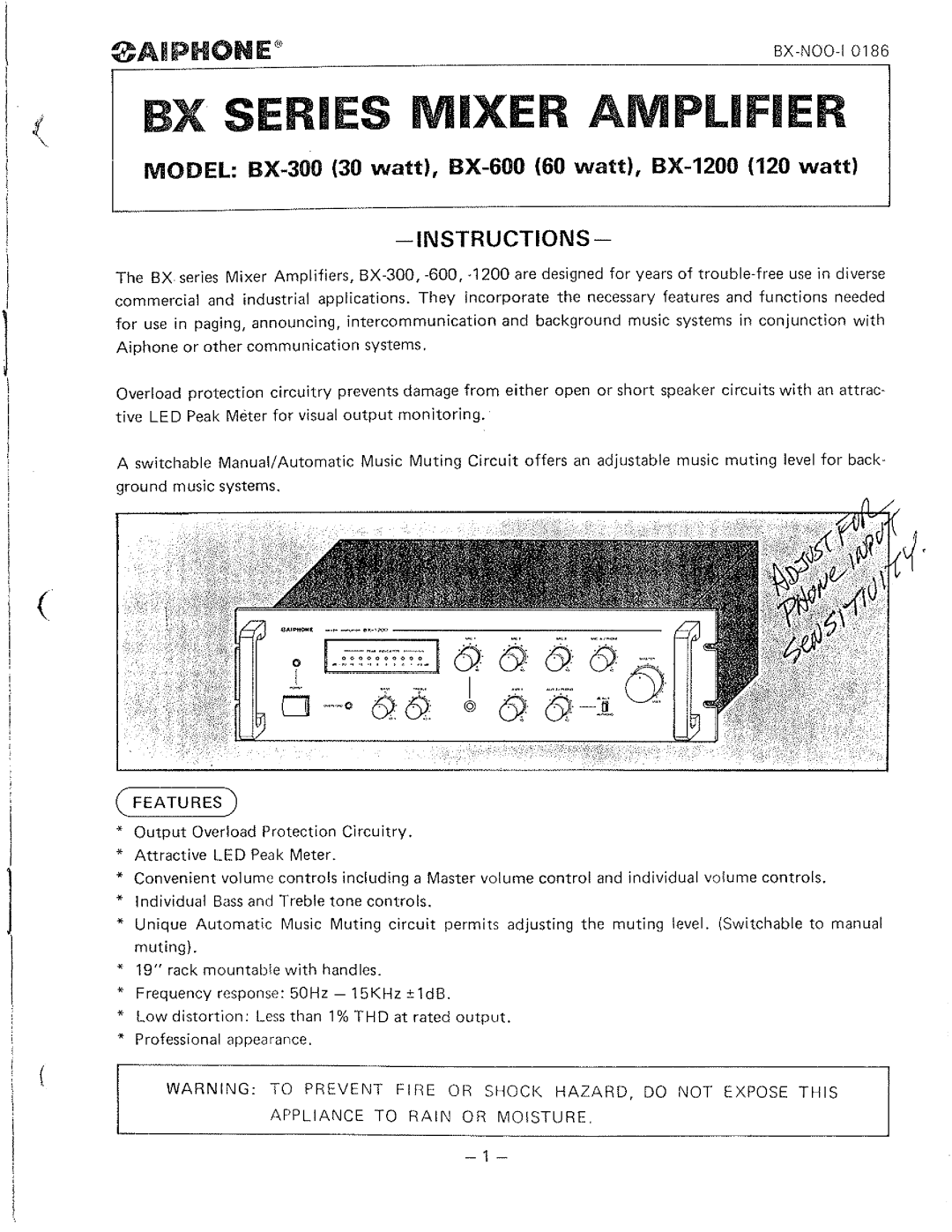 Aiphone BX-1200, BX-300, BX-600 manual 