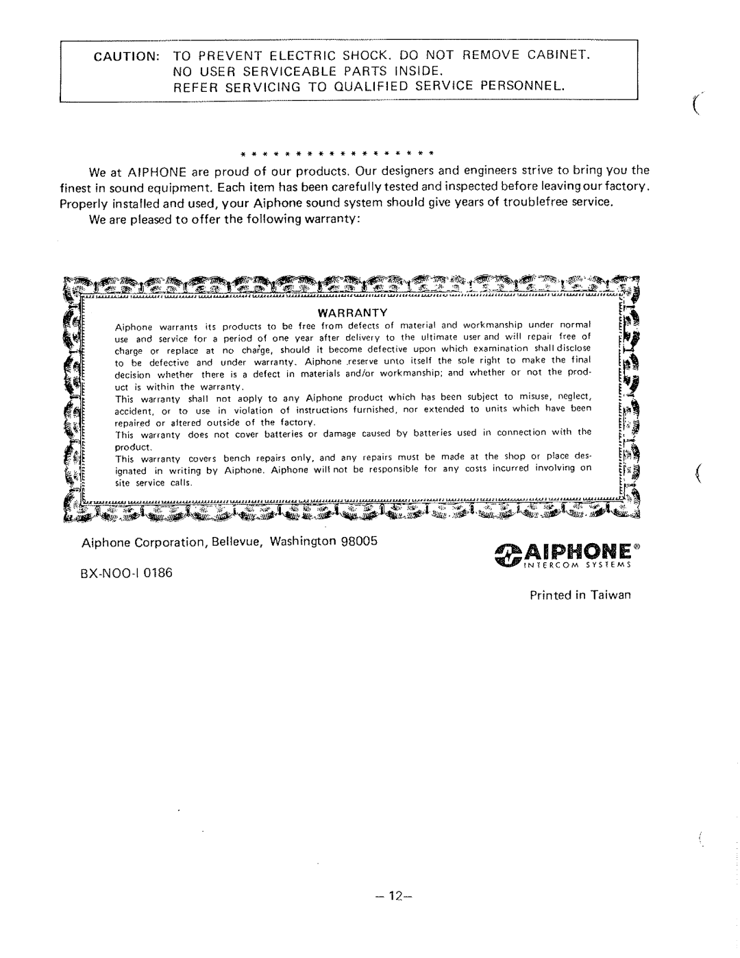 Aiphone BX-300, BX-1200, BX-600 manual 
