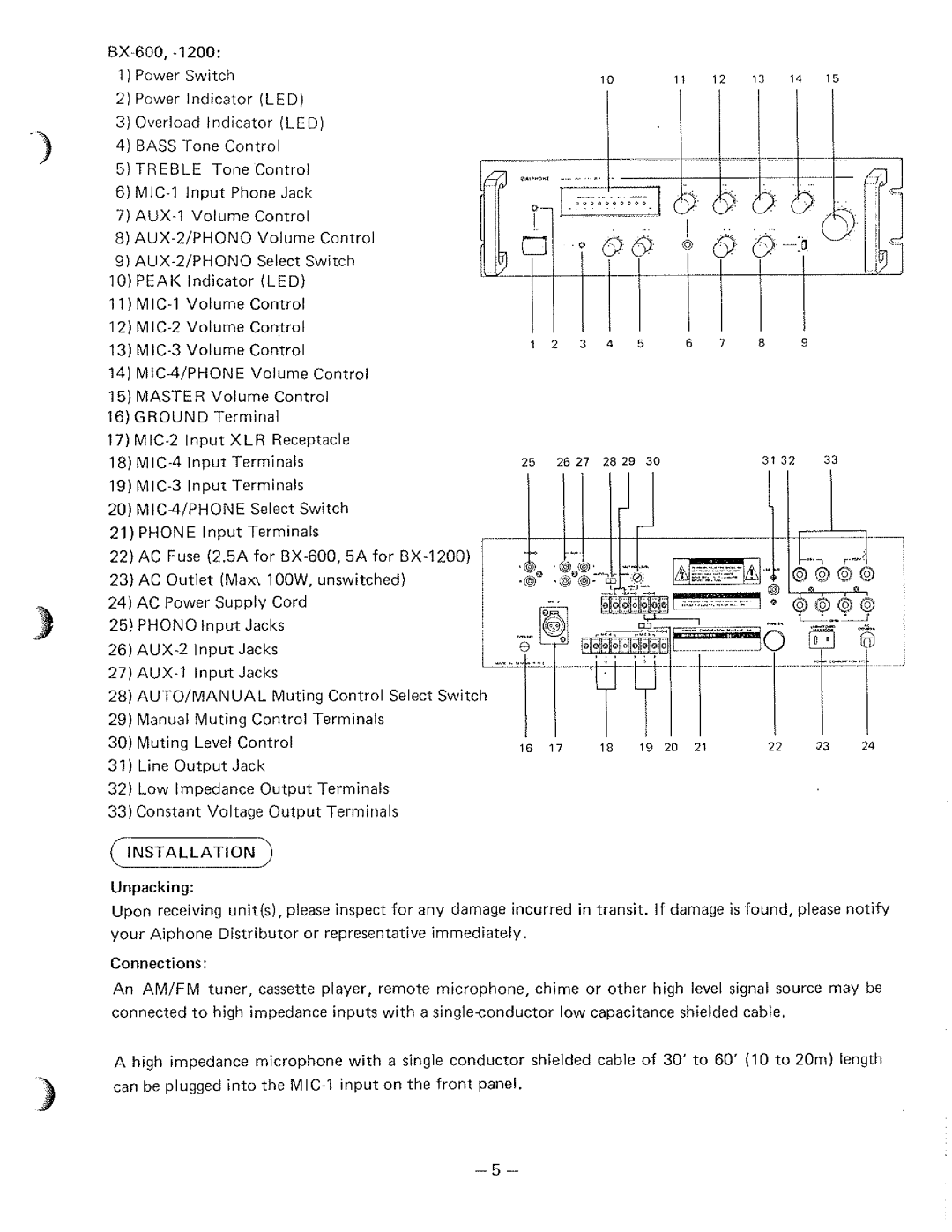 Aiphone BX-600, BX-300, BX-1200 manual 
