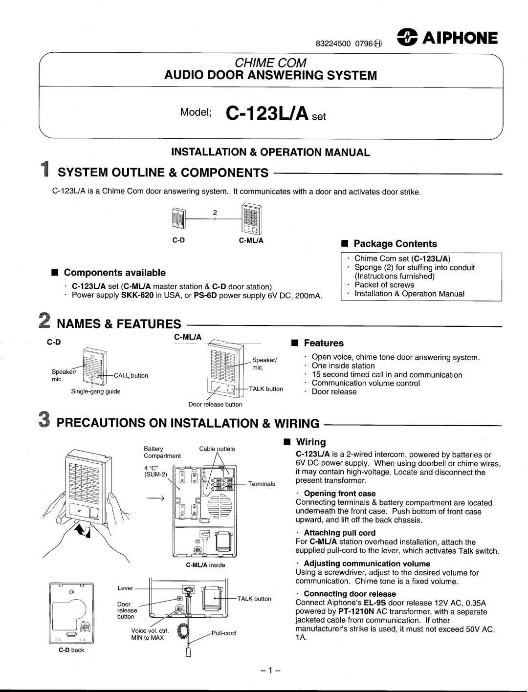 Aiphone C 123l/A manual 
