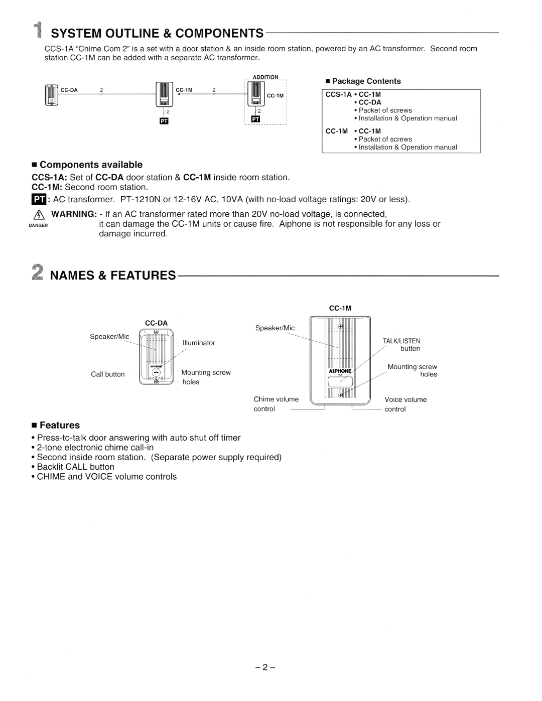 Aiphone Ccs 1a, CC-1M manual 