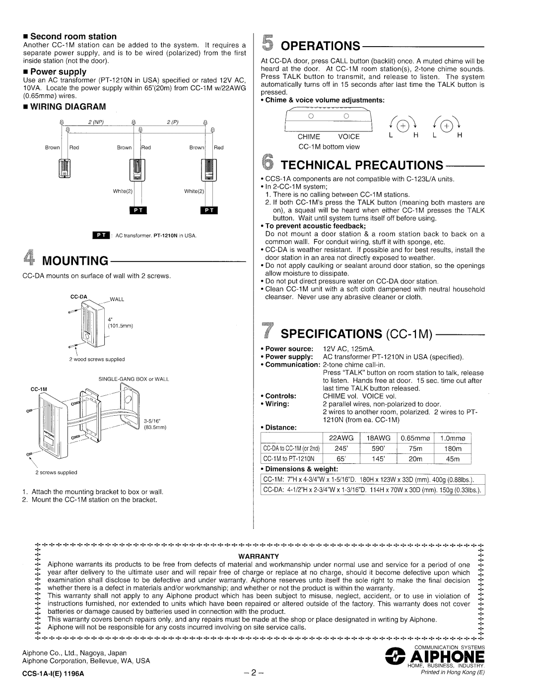 Aiphone CCS-1A manual 