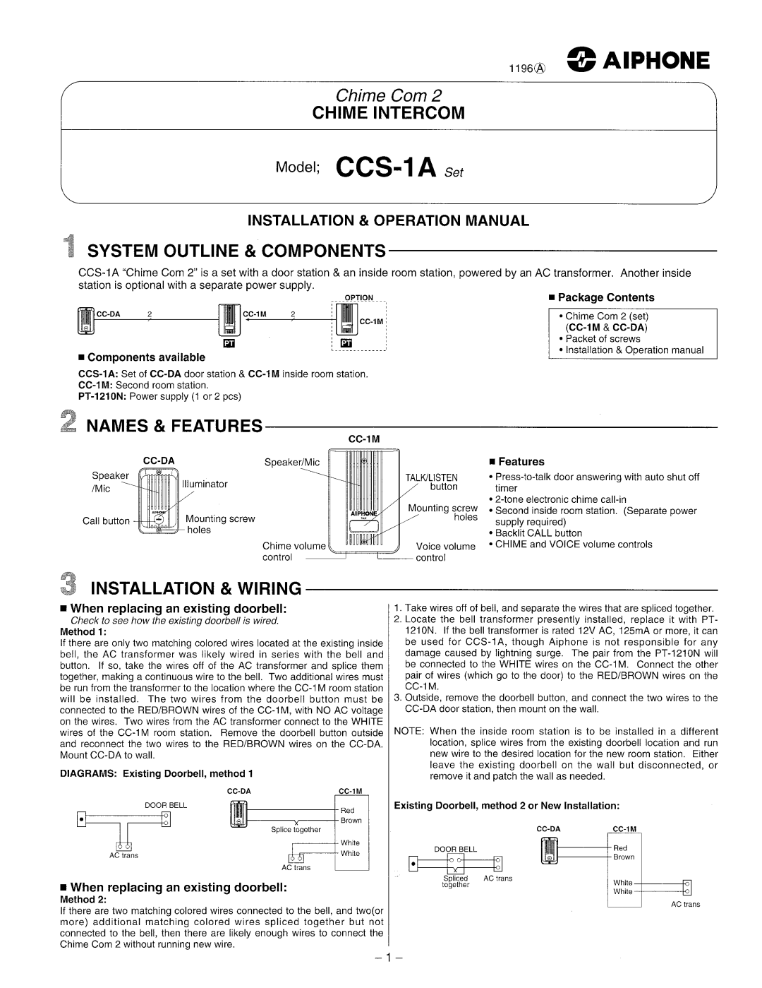 Aiphone CCS-1A manual 