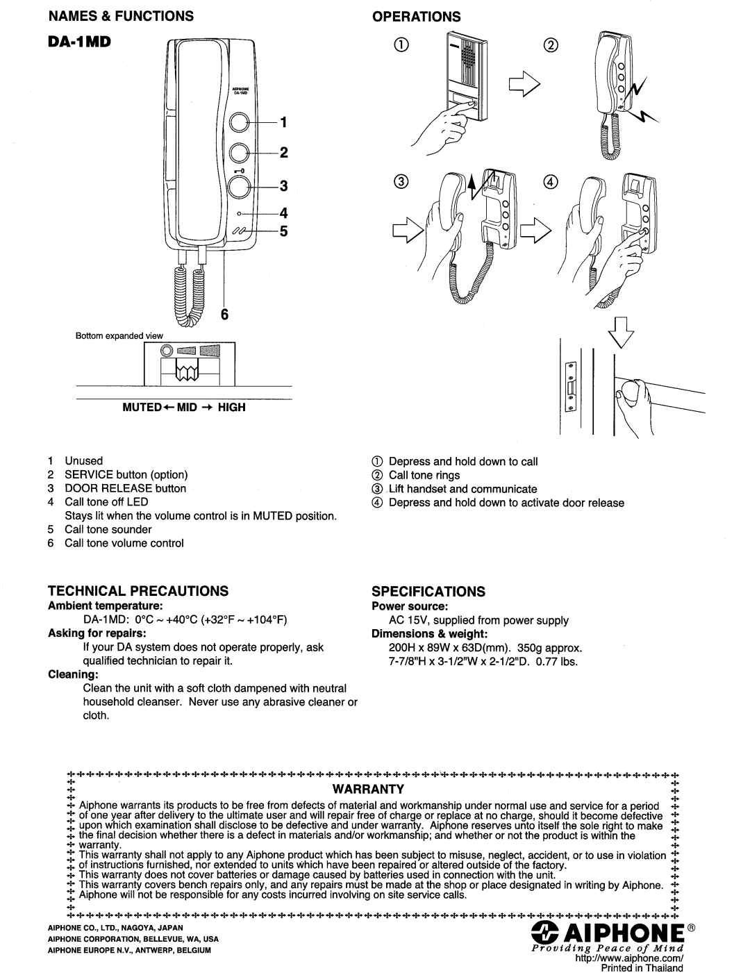 Aiphone DA-1MD manual 