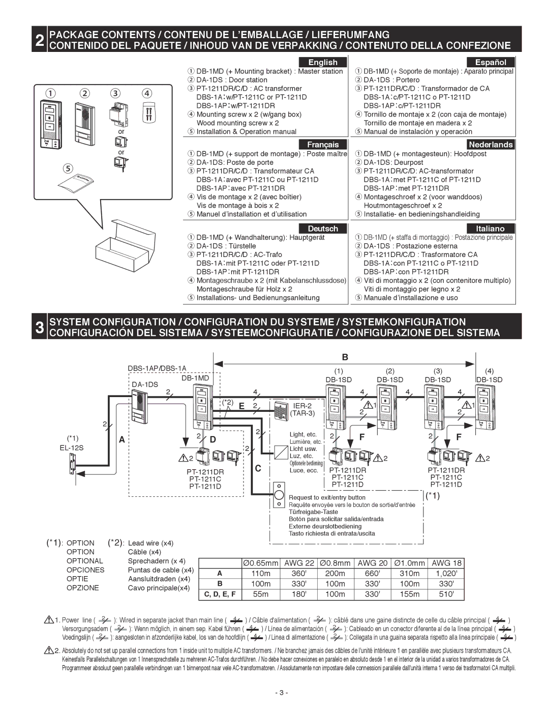 Aiphone DBS-1AP, DA-1DS, DB-1MD operation manual Français, E, F 