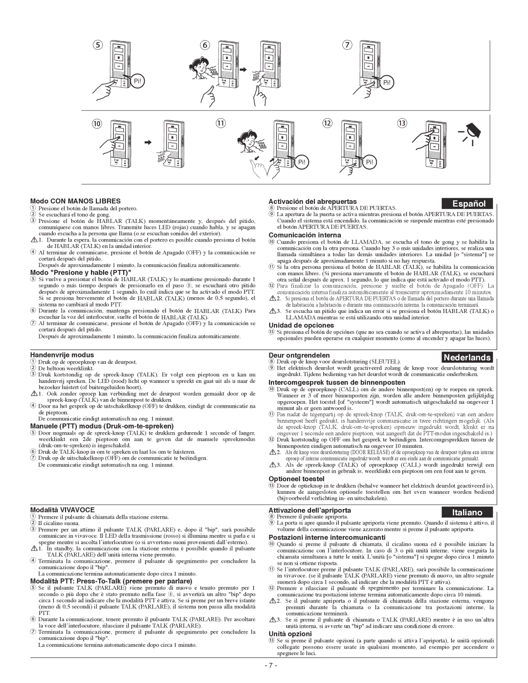 Aiphone DBS-1AP, DA-1DS, DB-1MD operation manual Español, Nederlands, Italiano 