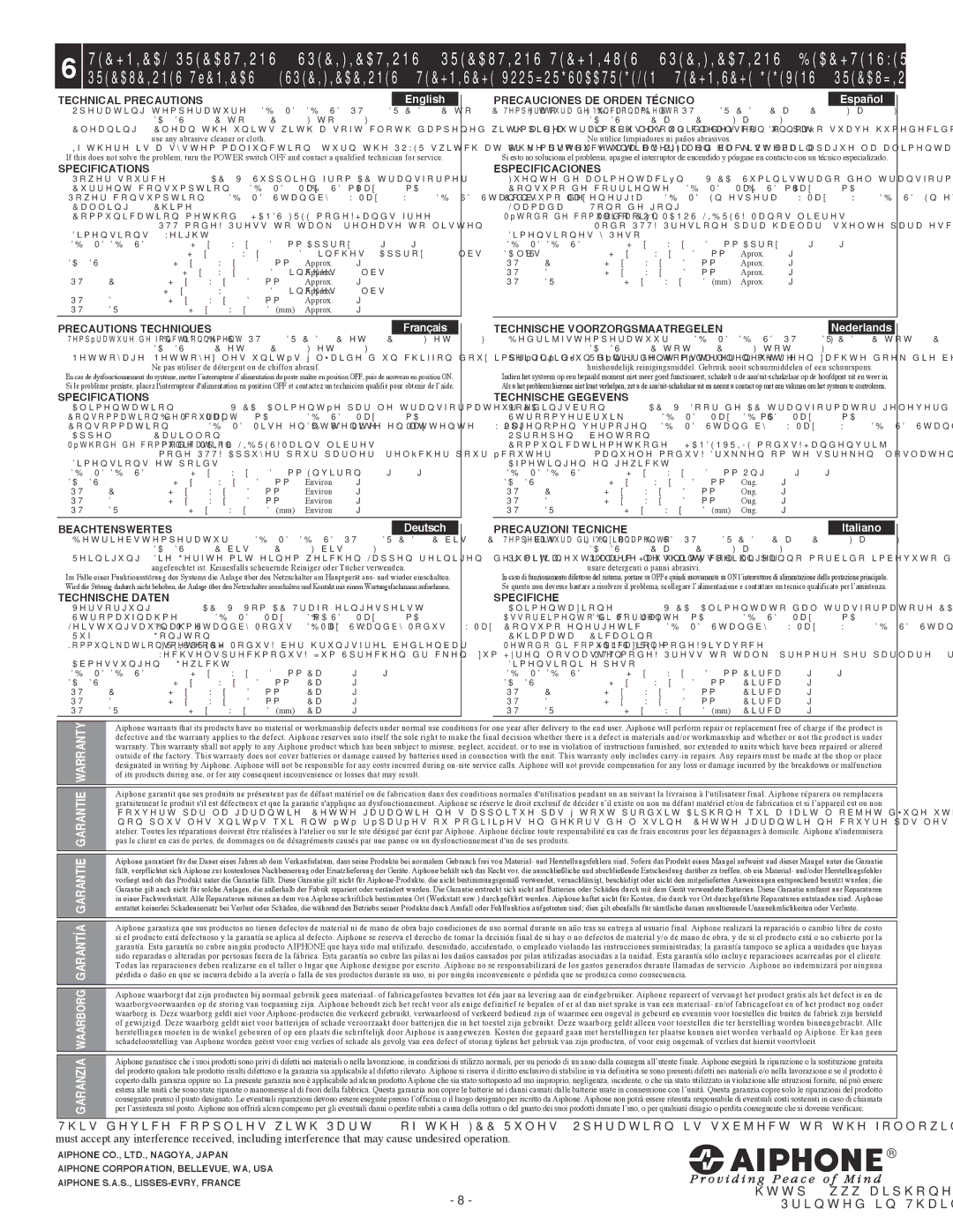 Aiphone DA-1DS, DB-1MD, DBS-1AP operation manual English 