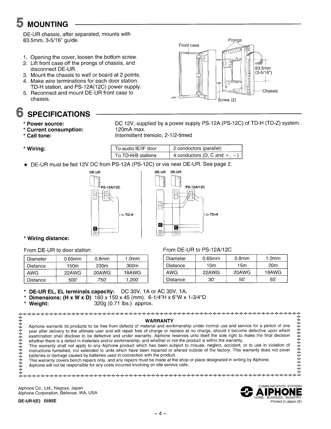 Aiphone DE-UR manual 