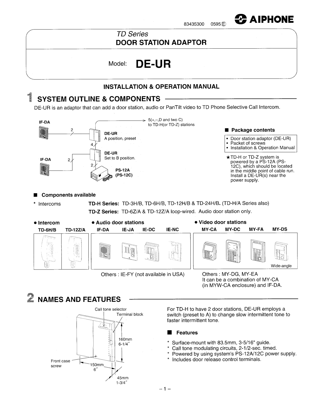 Aiphone DE-UR manual 