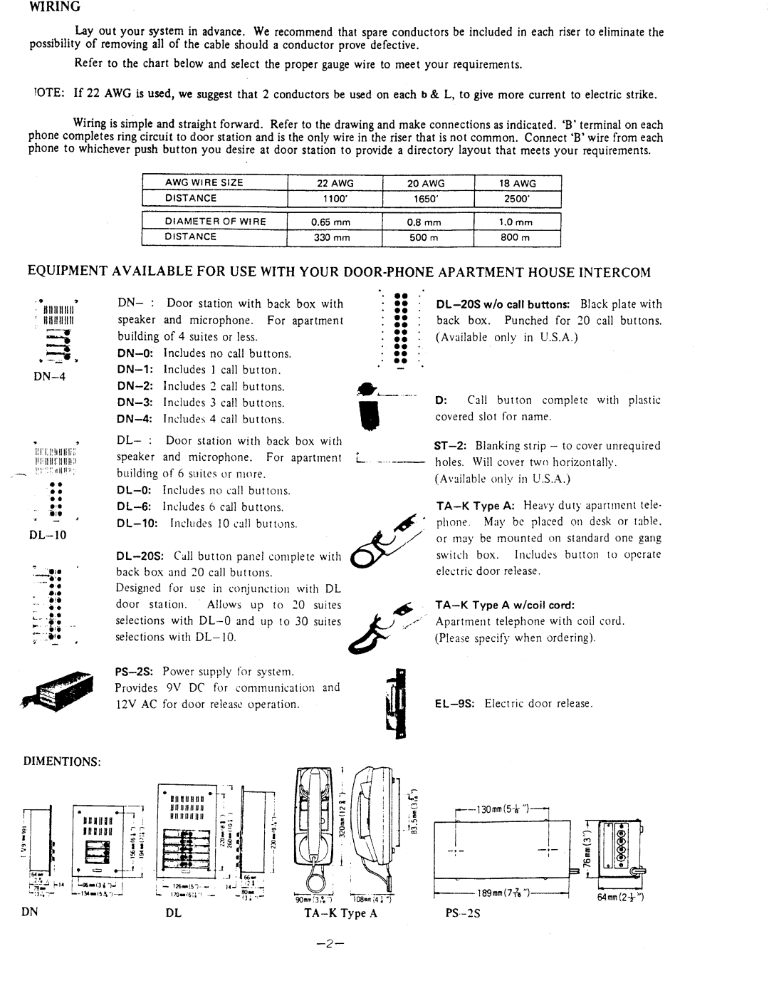 Aiphone DL-10, TA-K TYPE A manual 