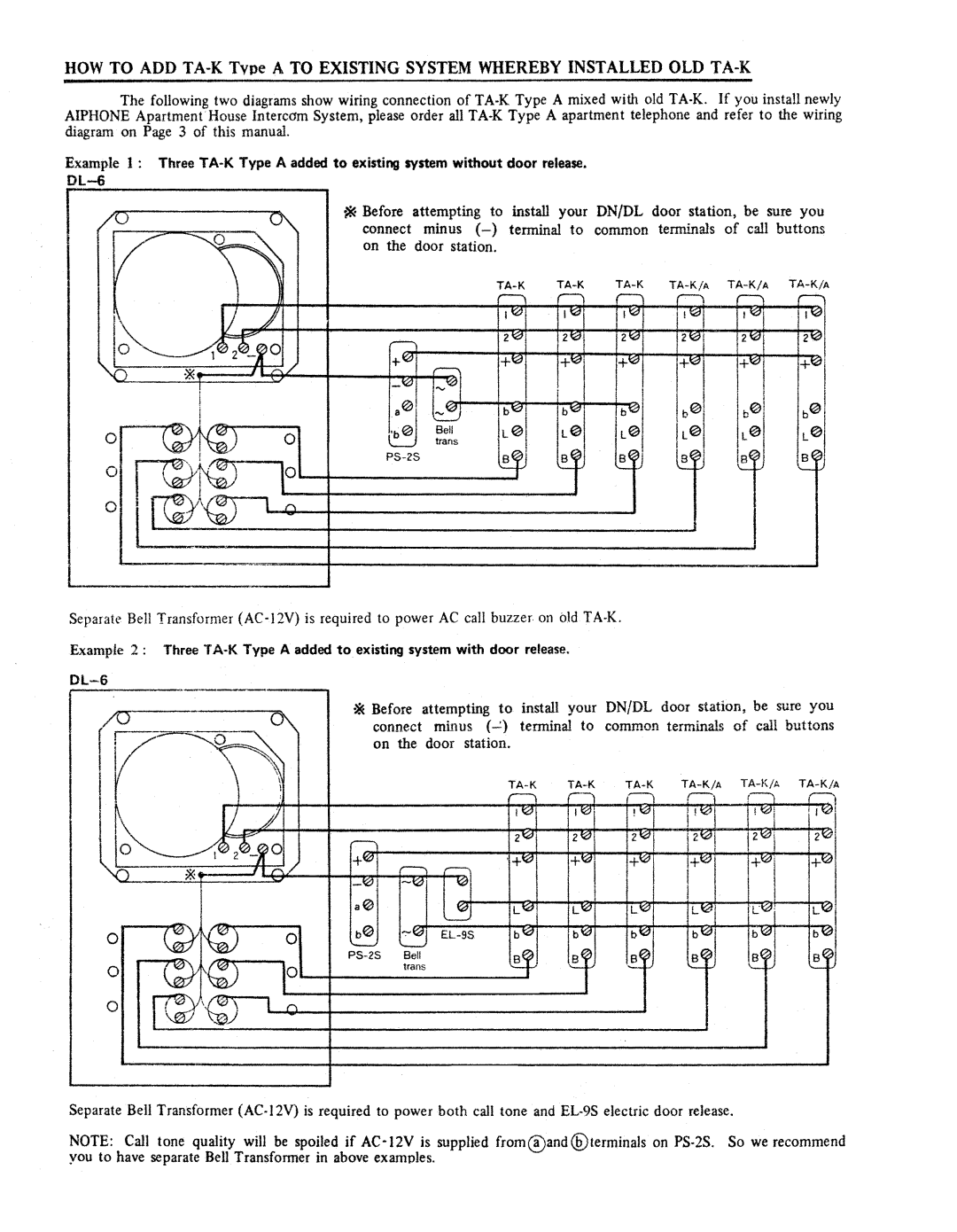 Aiphone TA-K TYPE A, DL-10 manual 