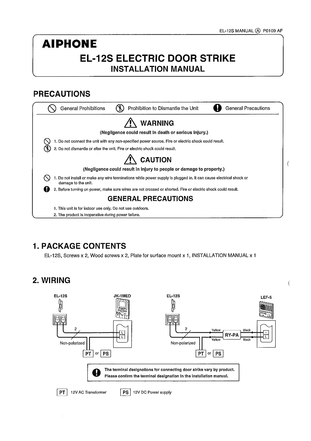 Aiphone EL-12S manual 