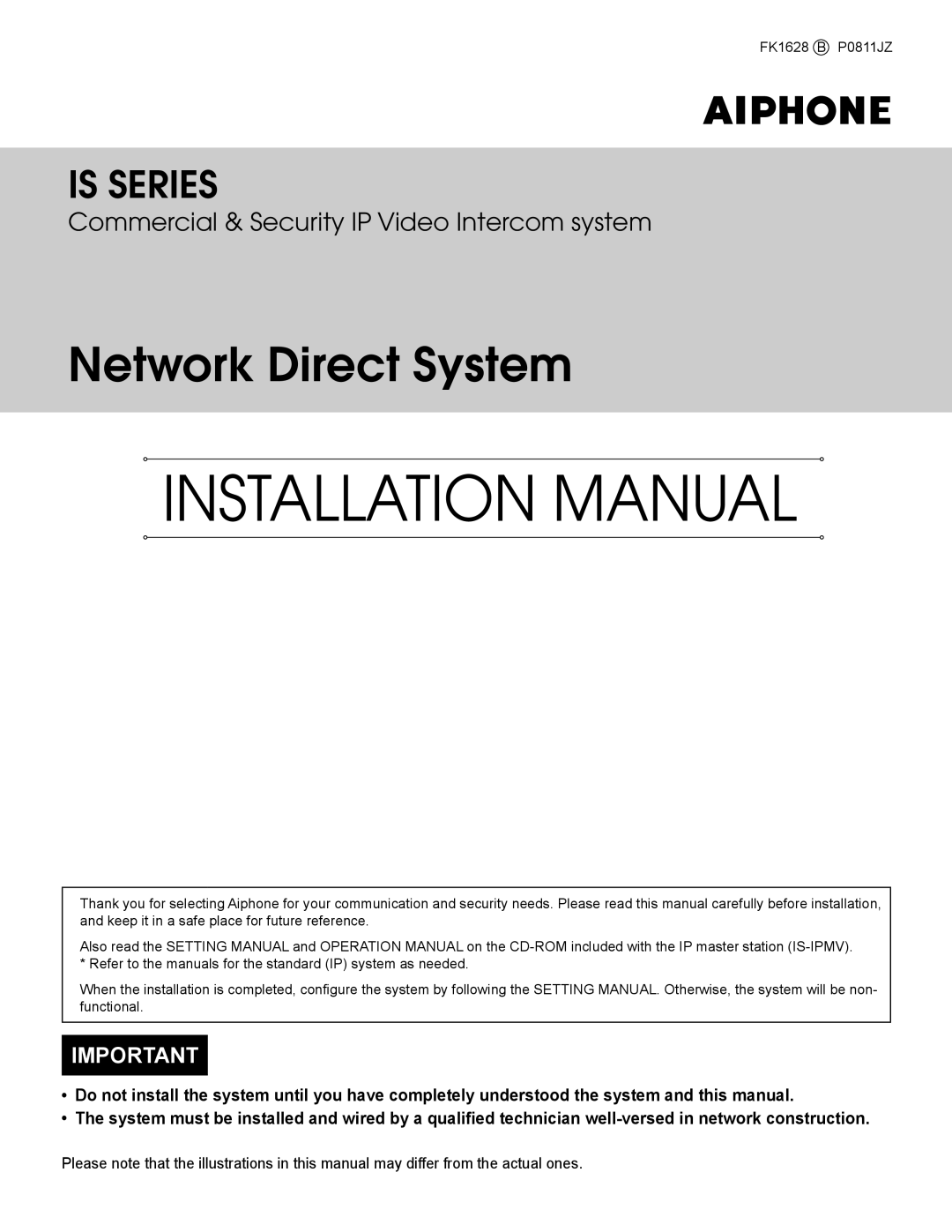 Aiphone FK1628 B P0811JZ installation manual Installation Manual 