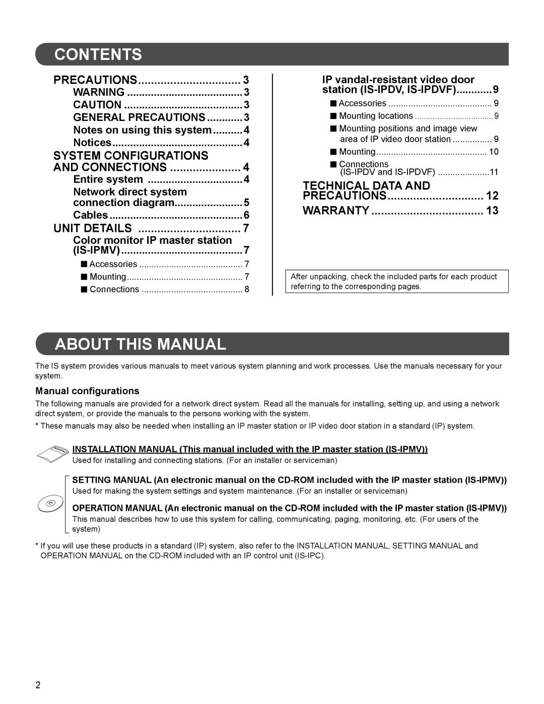 Aiphone FK1628 B P0811JZ installation manual Contents, About this Manual 