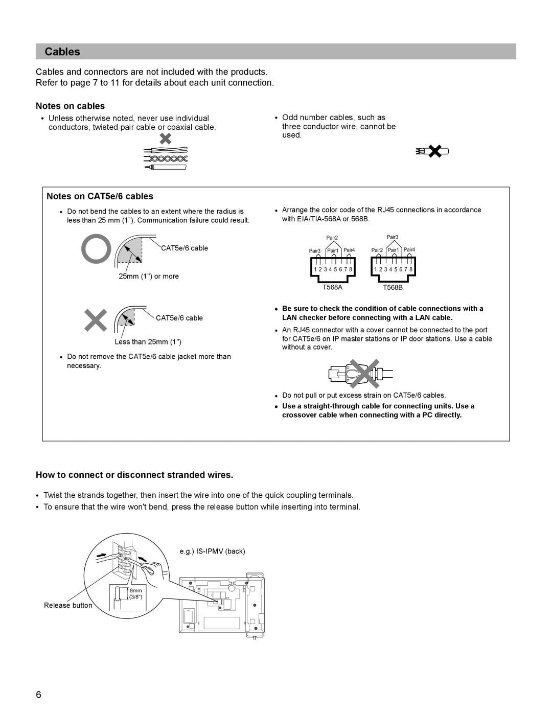 Aiphone FK1628 B P0811JZ installation manual How to connect or disconnect stranded wires, Used 