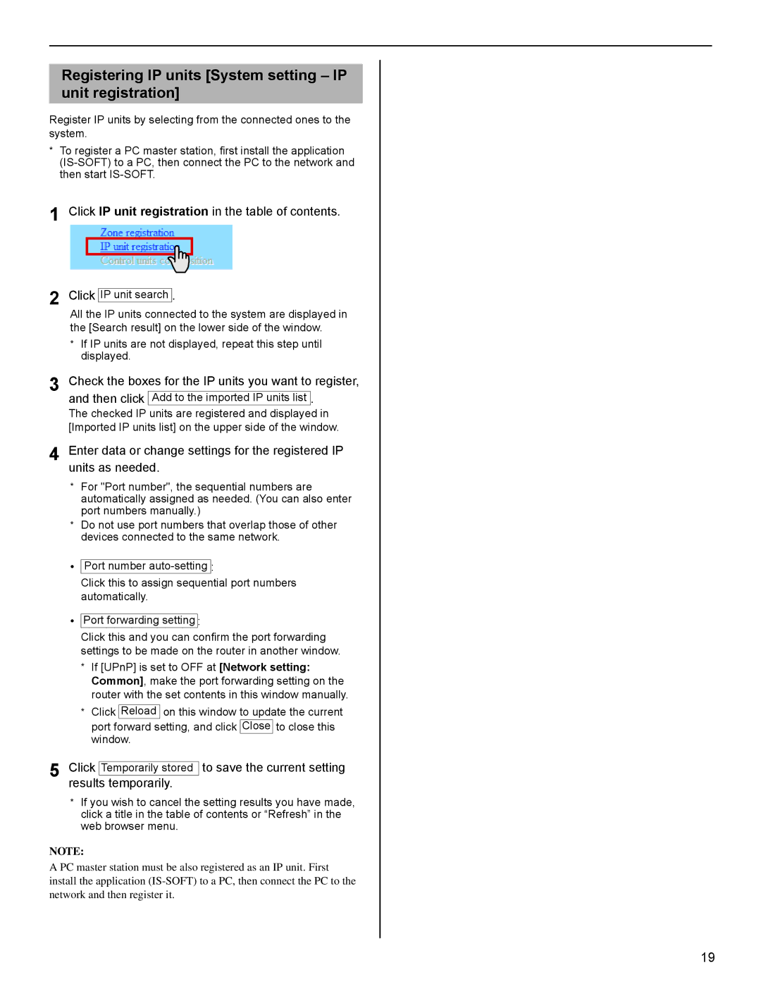 Aiphone FK1629 B 0811YZ operation manual Registering IP units System setting IP unit registration 