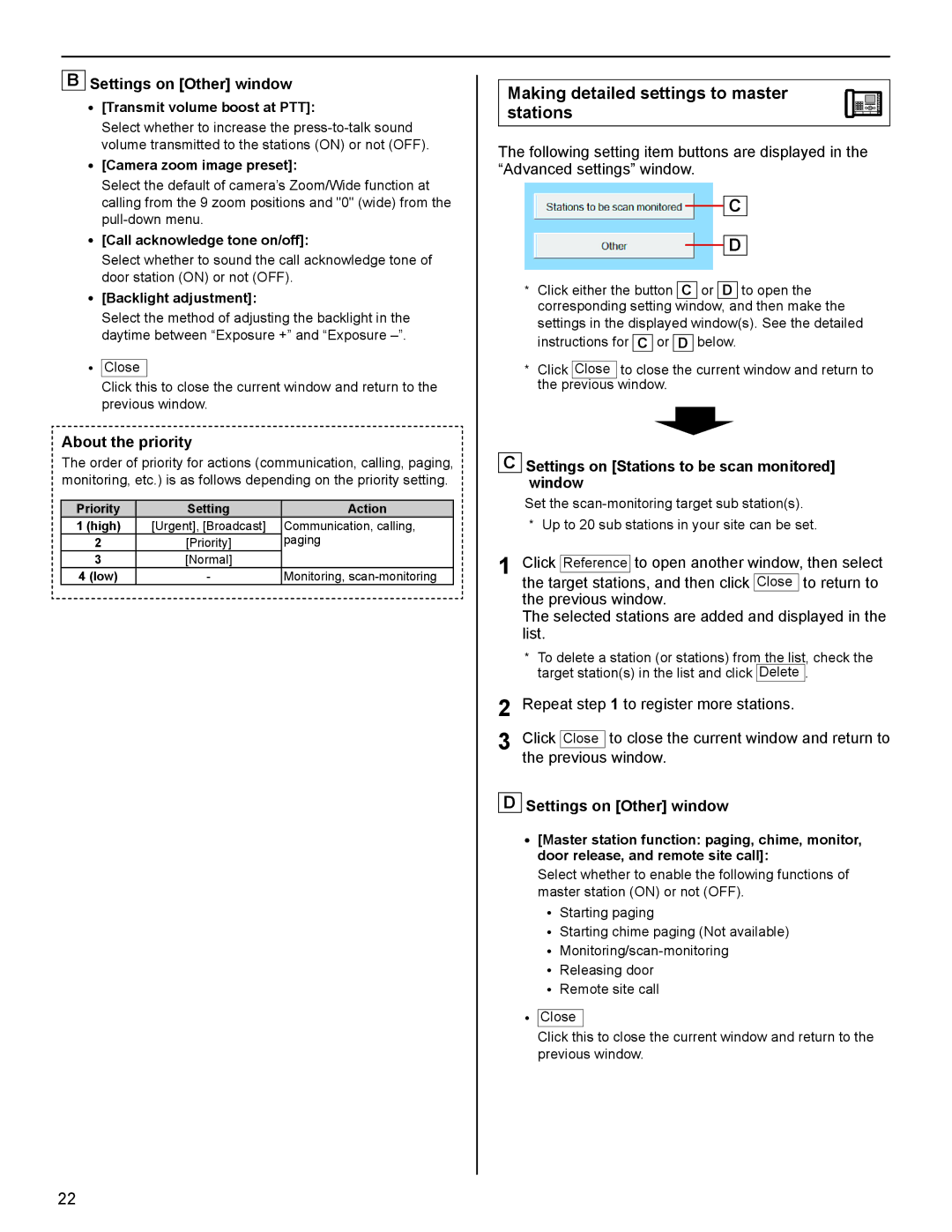 Aiphone FK1629 B 0811YZ Making detailed settings to master stations, Settings on Other window, About the priority 